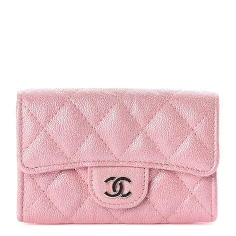 CHANEL Iridescent Caviar Quilted Flap Card Holder Rose Pink 